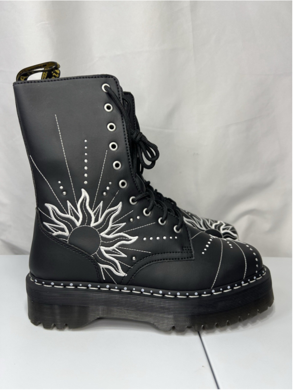 Dr Martens Jadon Hi Solar Flare Boot Embroidery Black 11L 10M Goth Punk Festive - Picture 9 of 14